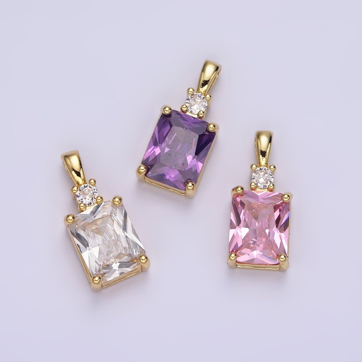 14K Gold Filled Purple, Pink, Clear Baguette Square CZ Pendant | AA659 - AA661