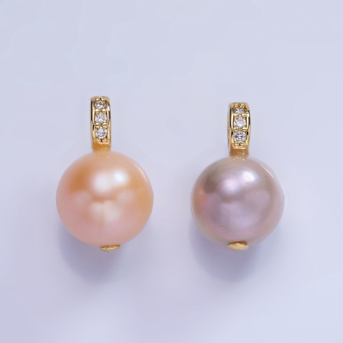 14K Gold Filled Purple, Pink Freshwater Pearl Button Micro Paved CZ Bail Pendant | P1721 P1722