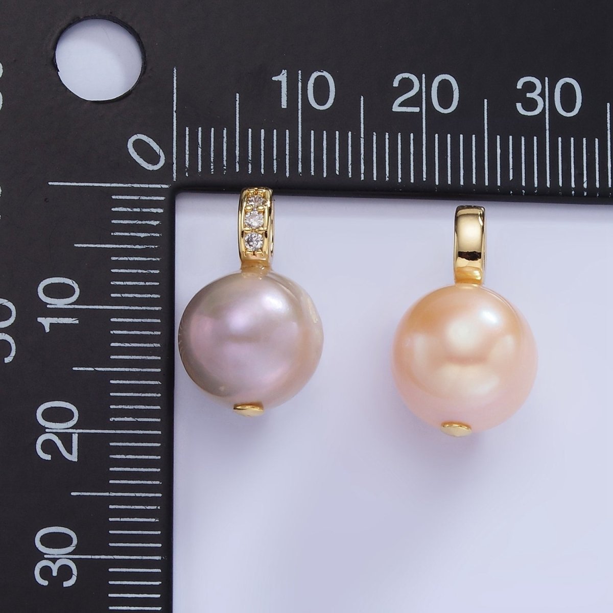 14K Gold Filled Purple, Pink Freshwater Pearl Button Micro Paved CZ Bail Pendant | P1721 P1722