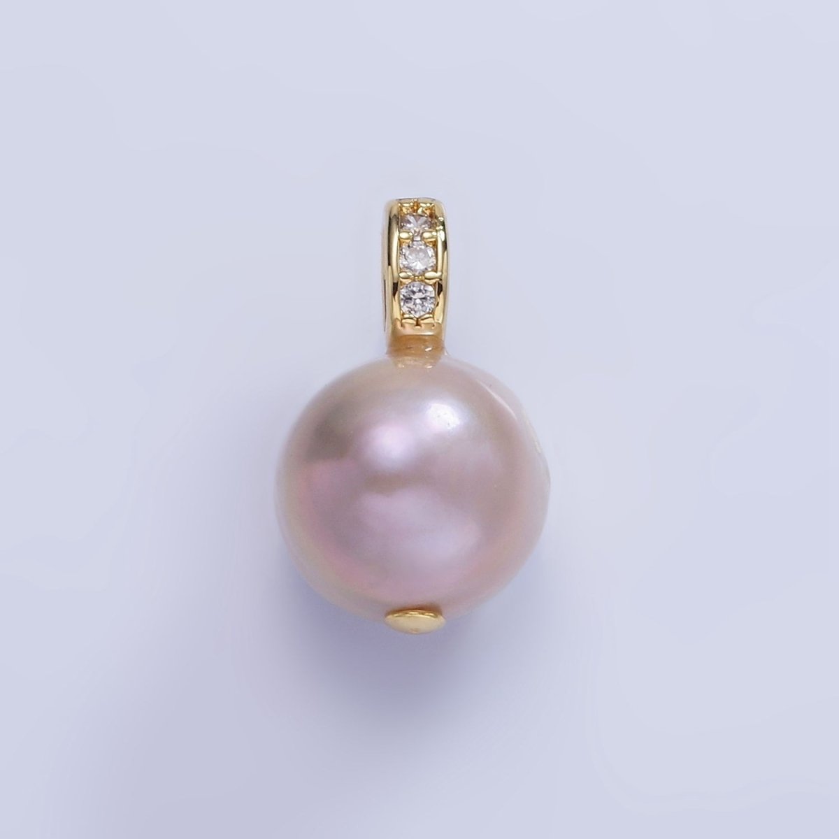 14K Gold Filled Purple, Pink Freshwater Pearl Button Micro Paved CZ Bail Pendant | P1721 P1722