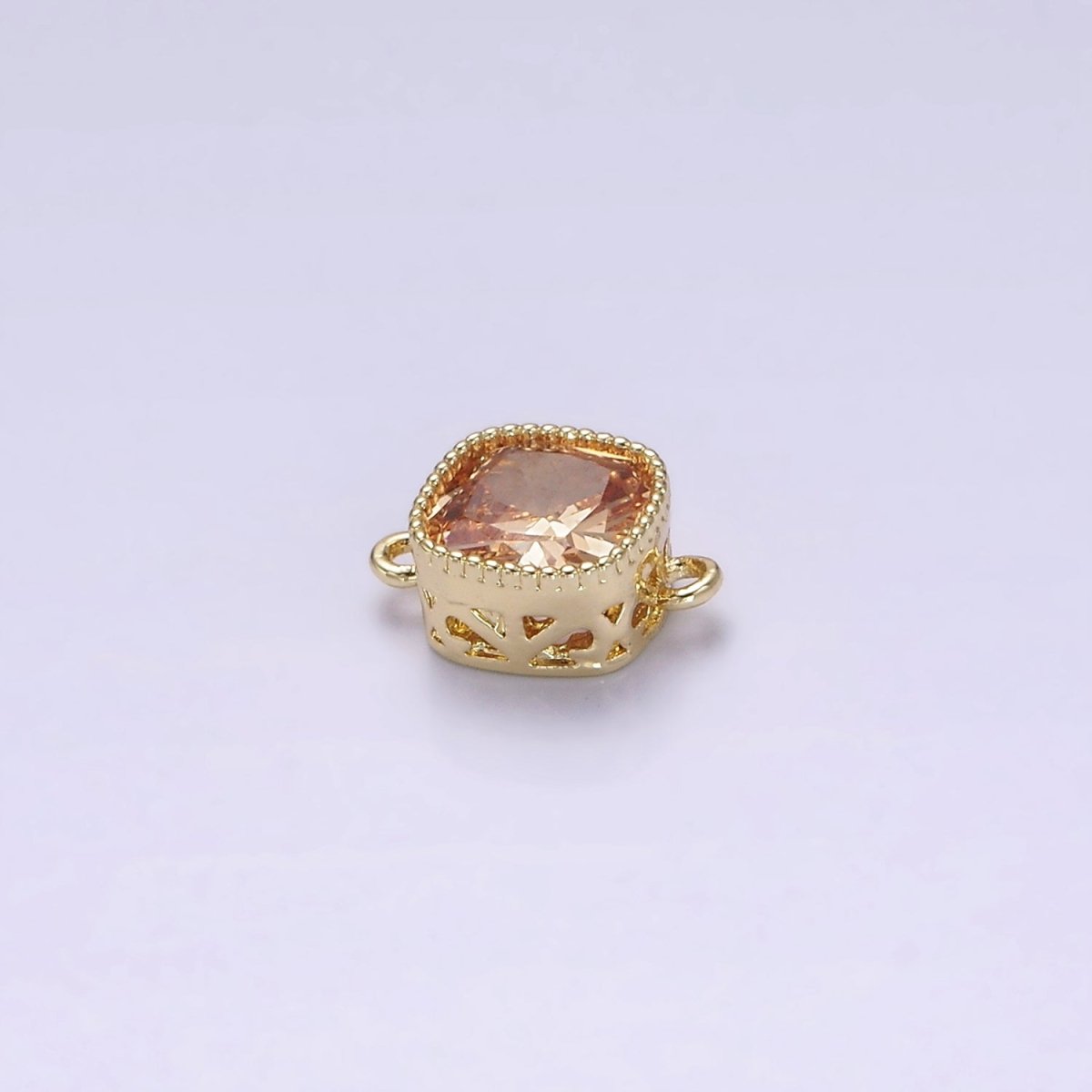 14K Gold Filled Purple, Red, Pink, Clear, Peach, Green CZ Square Filigree Connector in Gold & Silver | G-065 - G-074