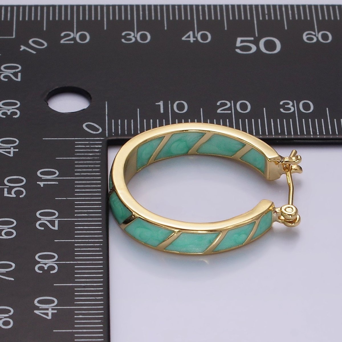 14K Gold Filled Purple, Teal, Pink, White Enamel Front-Facing Round Latch Hoop Earrings | AE945 - AE948