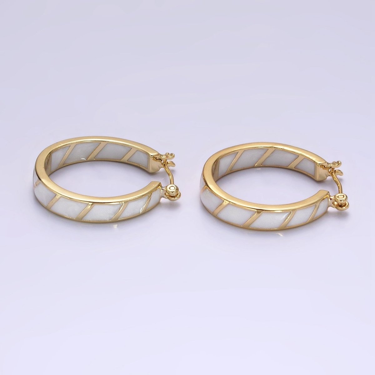 14K Gold Filled Purple, Teal, Pink, White Enamel Front-Facing Round Latch Hoop Earrings | AE945 - AE948