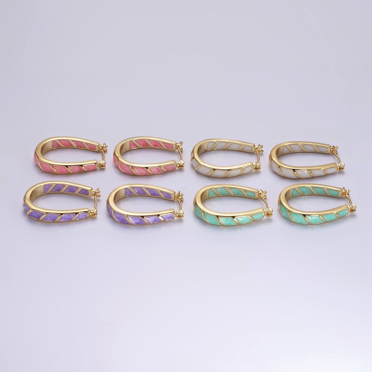 14K Gold Filled Purple, Teal, Pink, White Enamel Front-Facing U-Shaped Latch Hoop Earrings | AE951 - AE954