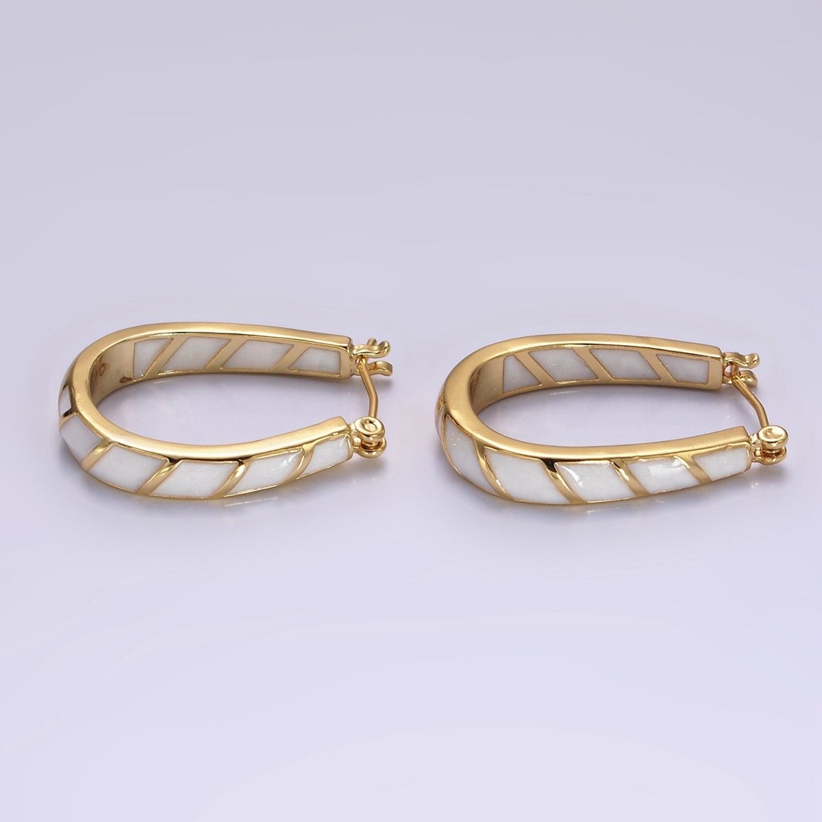 14K Gold Filled Purple, Teal, Pink, White Enamel Front-Facing U-Shaped Latch Hoop Earrings | AE951 - AE954