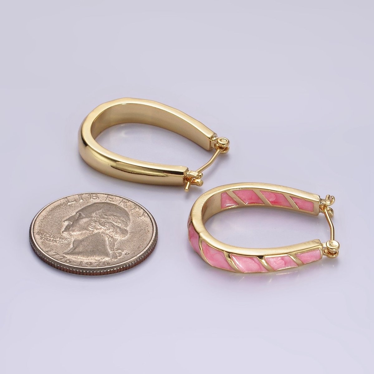 14K Gold Filled Purple, Teal, Pink, White Enamel Front-Facing U-Shaped Latch Hoop Earrings | AE951 - AE954