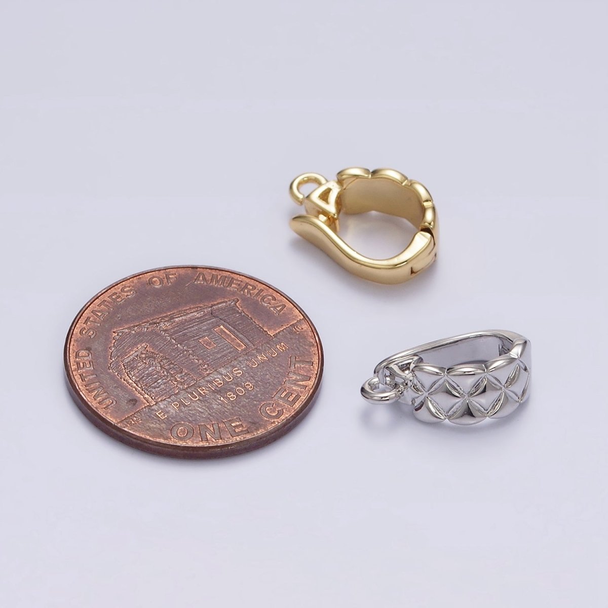 14K Gold Filled Quilted Open Loop Interchangeable Charm Holder Jewelry Supply in Gold & Silver | Z-927 Z-928