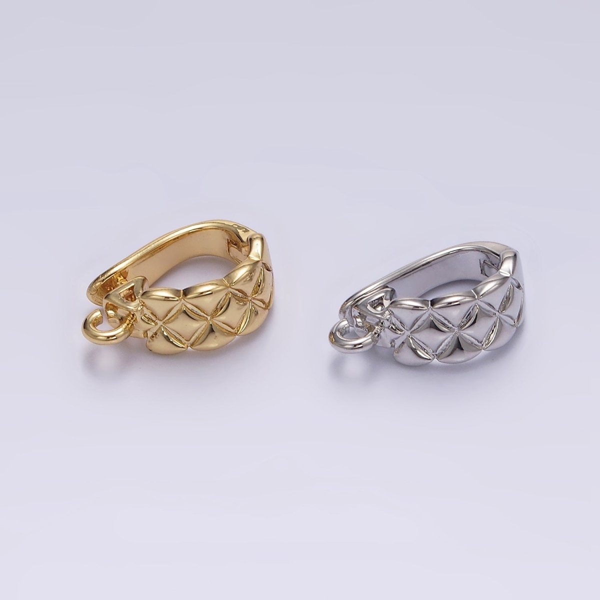 14K Gold Filled Quilted Open Loop Interchangeable Charm Holder Jewelry Supply in Gold & Silver | Z-927 Z-928