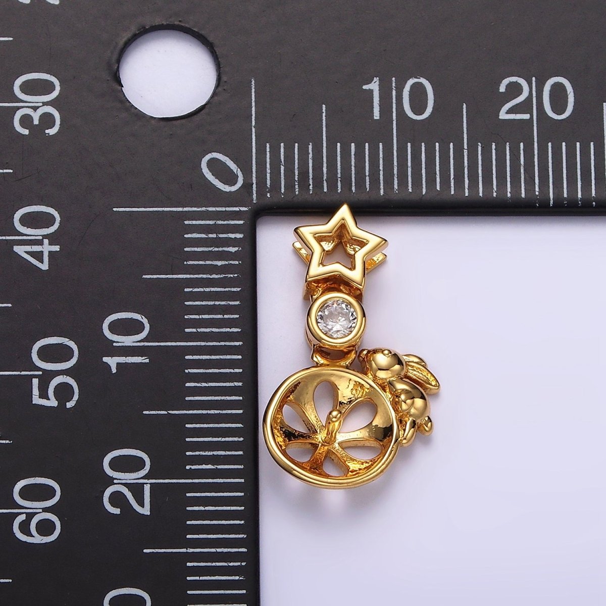 14K Gold Filled Rabbit Bunny Animal Wheel CZ Celestial Star Open Pendant in Gold & Silver | N1854 N1855