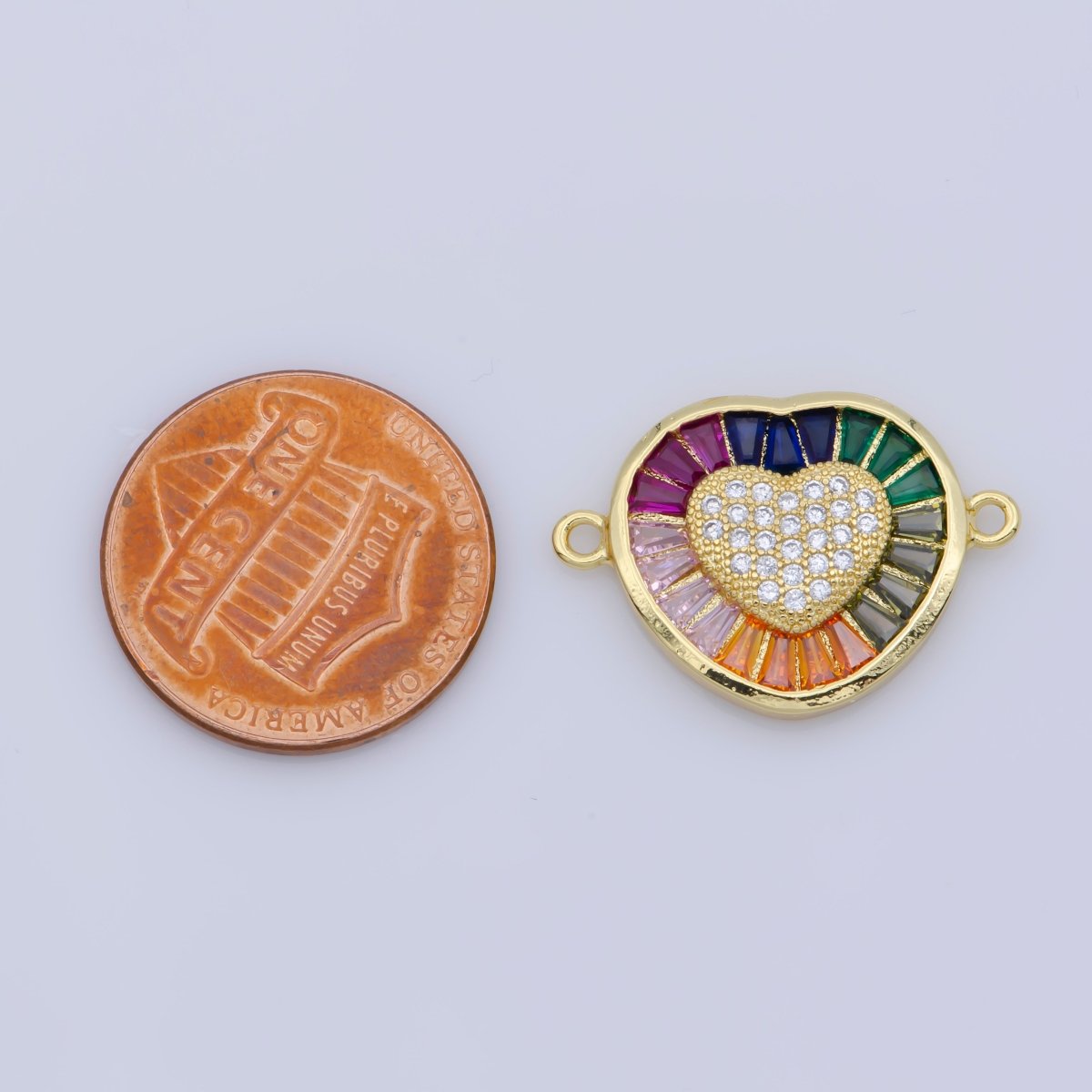 14K Gold Filled Rainbow CZ stone Heart, Colorful stone Sweet Heart, Micro pave CZ stone Cubic Zirconia Connector  Bracelet Charms F-349