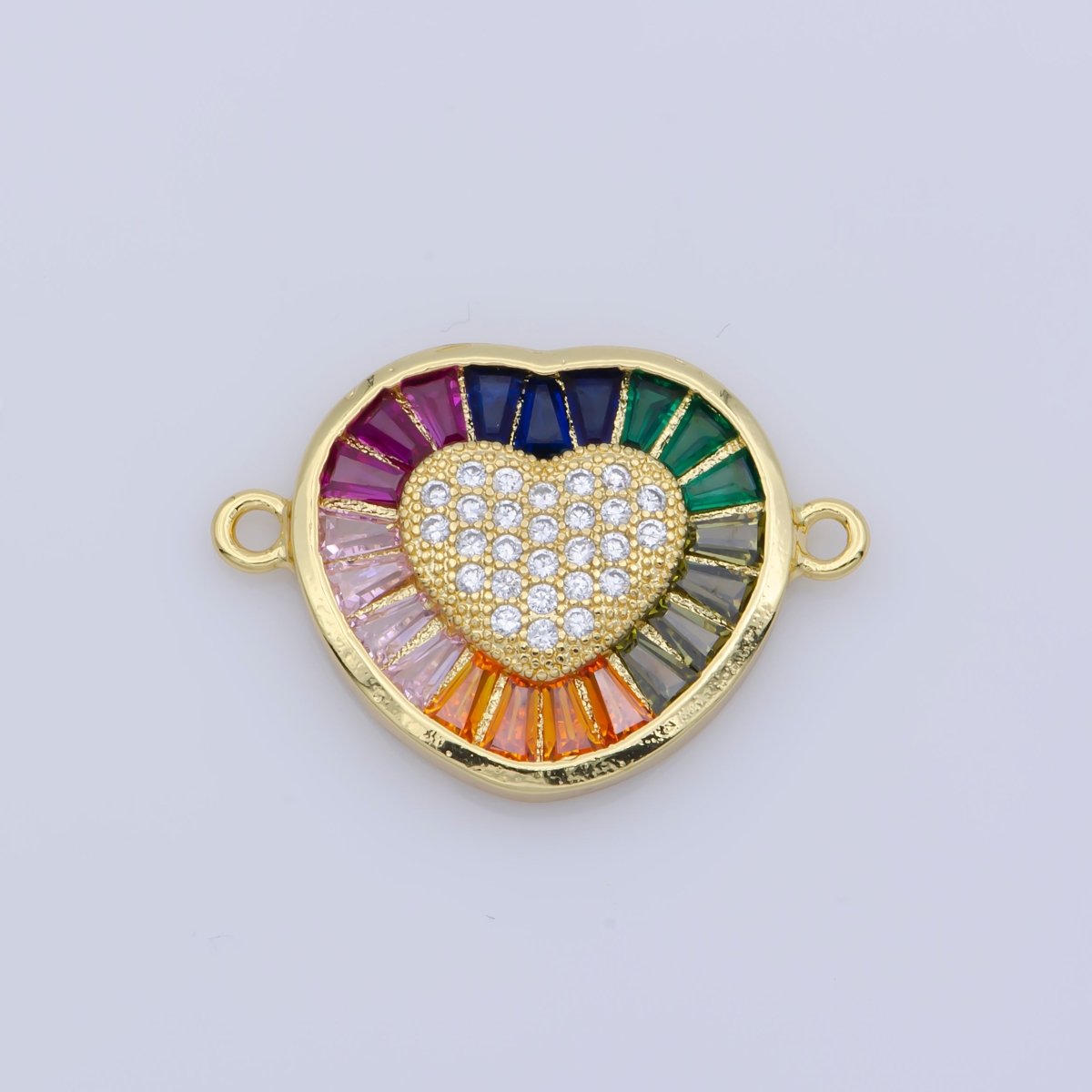 14K Gold Filled Rainbow CZ stone Heart, Colorful stone Sweet Heart, Micro pave CZ stone Cubic Zirconia Connector  Bracelet Charms F-349