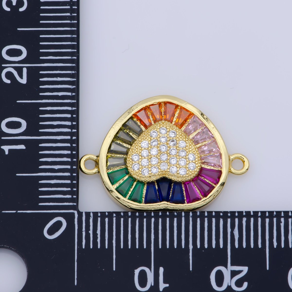 14K Gold Filled Rainbow CZ stone Heart, Colorful stone Sweet Heart, Micro pave CZ stone Cubic Zirconia Connector  Bracelet Charms F-349