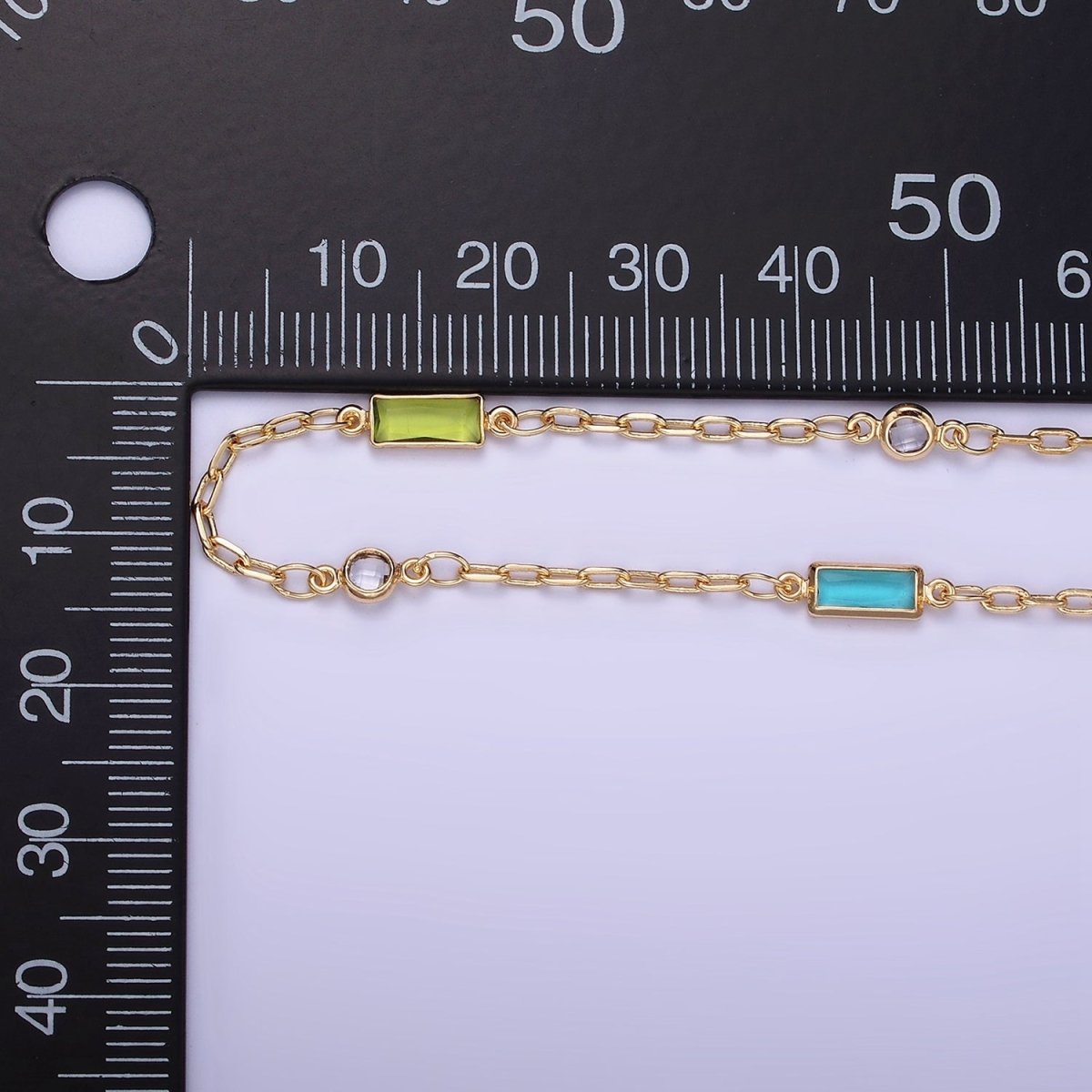 14K Gold Filled Rectangle Colorful Diamond Bezel Cut Chain by Yard Rosary Chain for Necklace Bracelet Jewelry Making | ROLL-1456