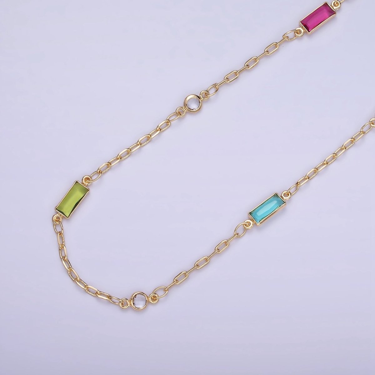 14K Gold Filled Rectangle Colorful Diamond Bezel Cut Chain by Yard Rosary Chain for Necklace Bracelet Jewelry Making | ROLL-1456