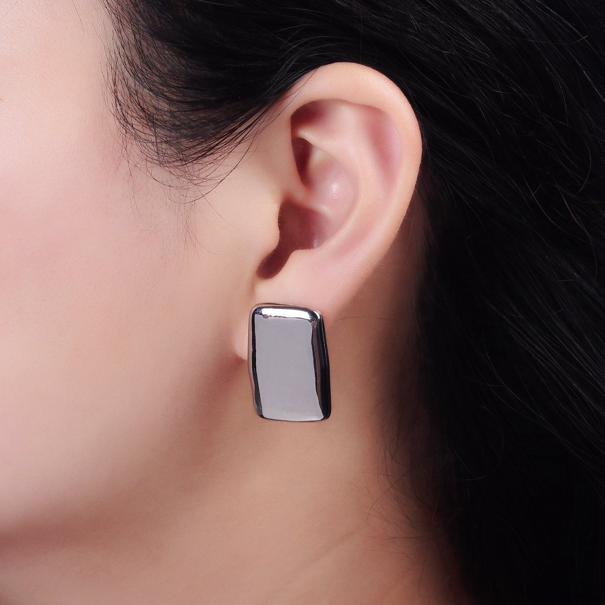 14K Gold Filled Rectangular Bar Stud Earrings in Gold & Silver | AE106 AE107