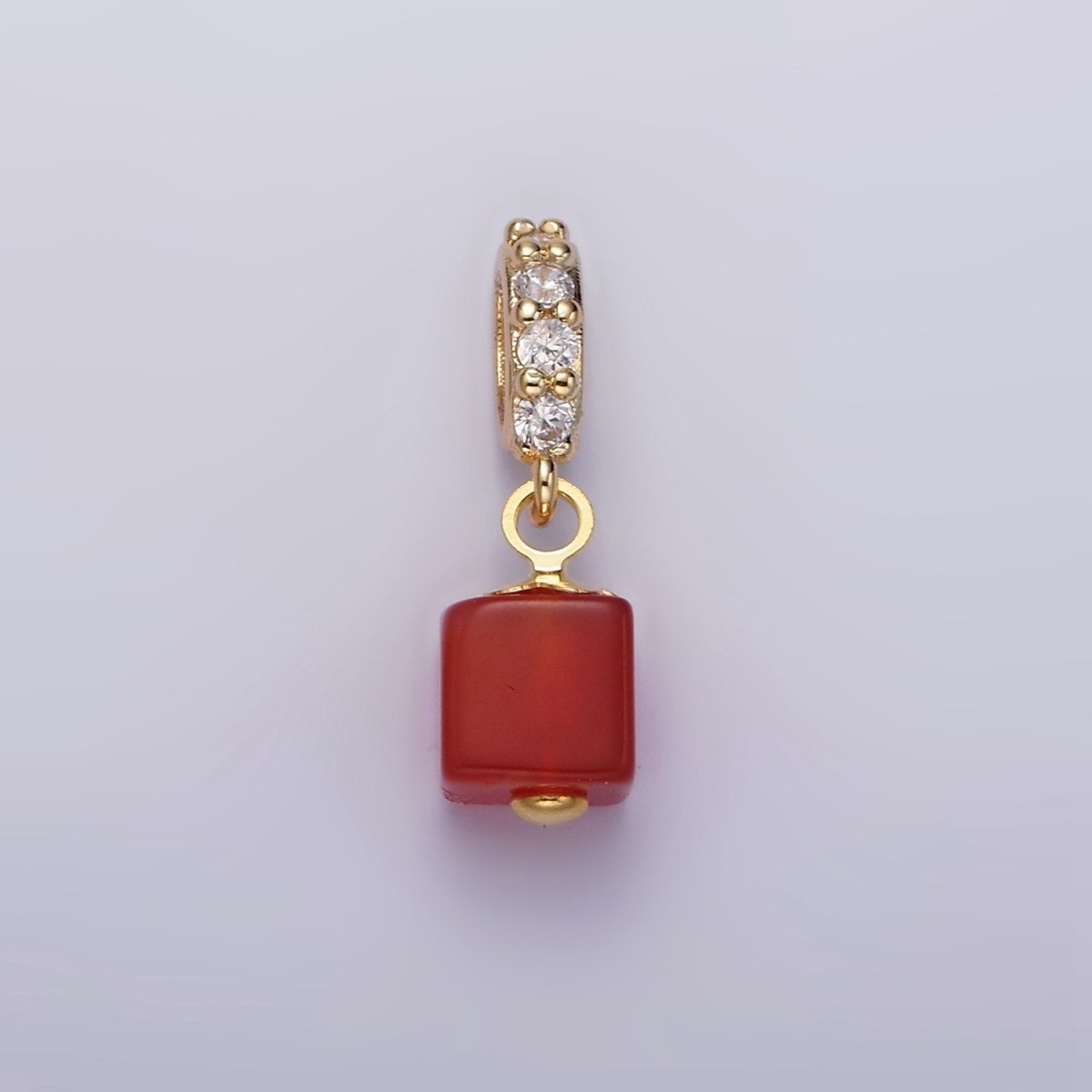 14K Gold Filled Red Carnelian, Black Onyx Cube Clear Micro Paved CZ Bail Pendant | N1296 N1297