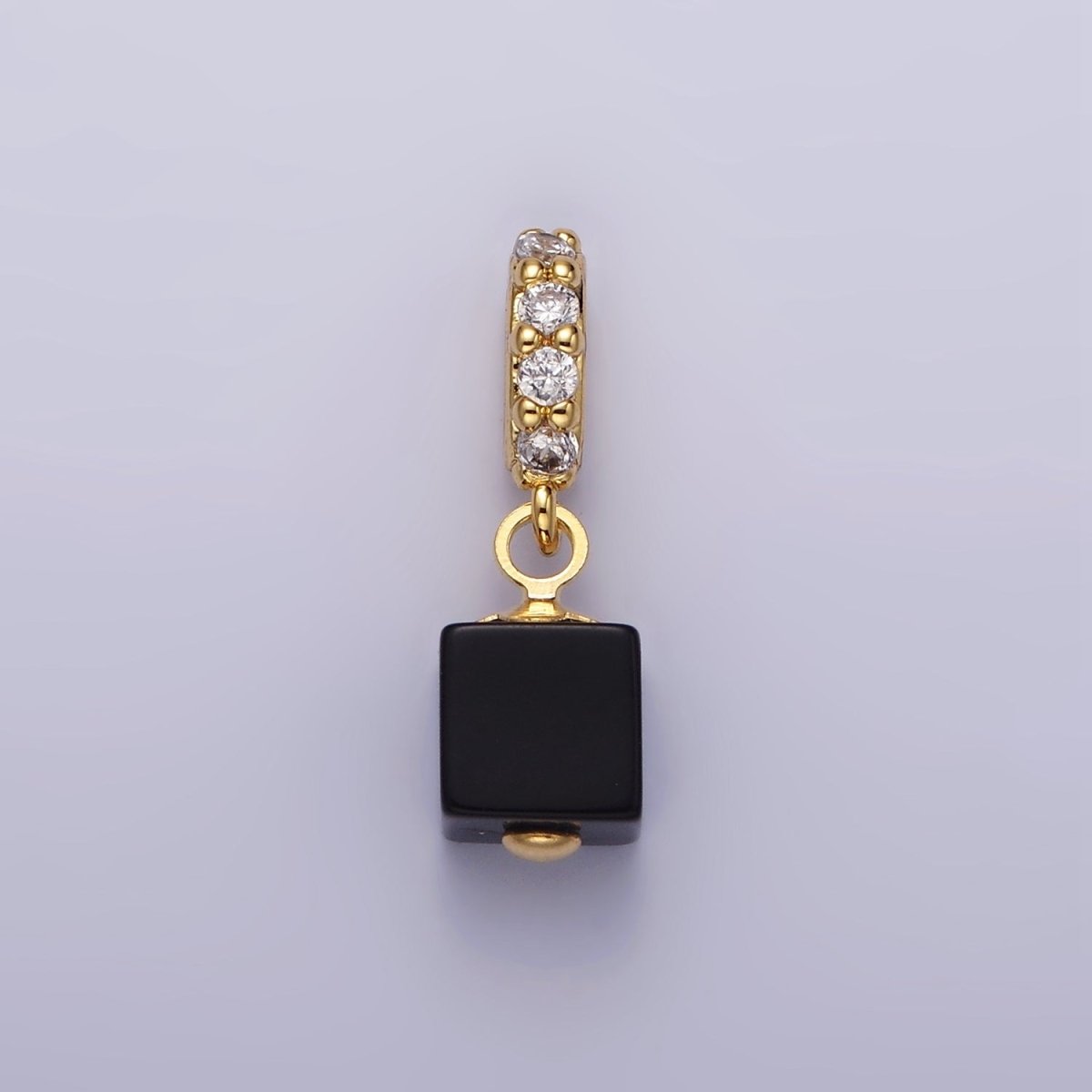 14K Gold Filled Red Carnelian, Black Onyx Cube Clear Micro Paved CZ Bail Pendant | N1296 N1297