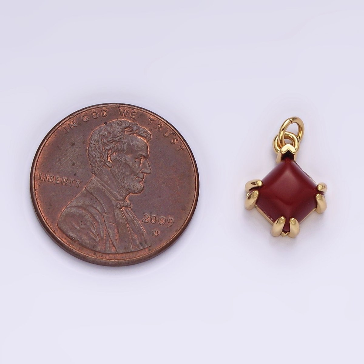 14K Gold Filled Red Carnelian Framed Rhombus Mini Charm | AC790