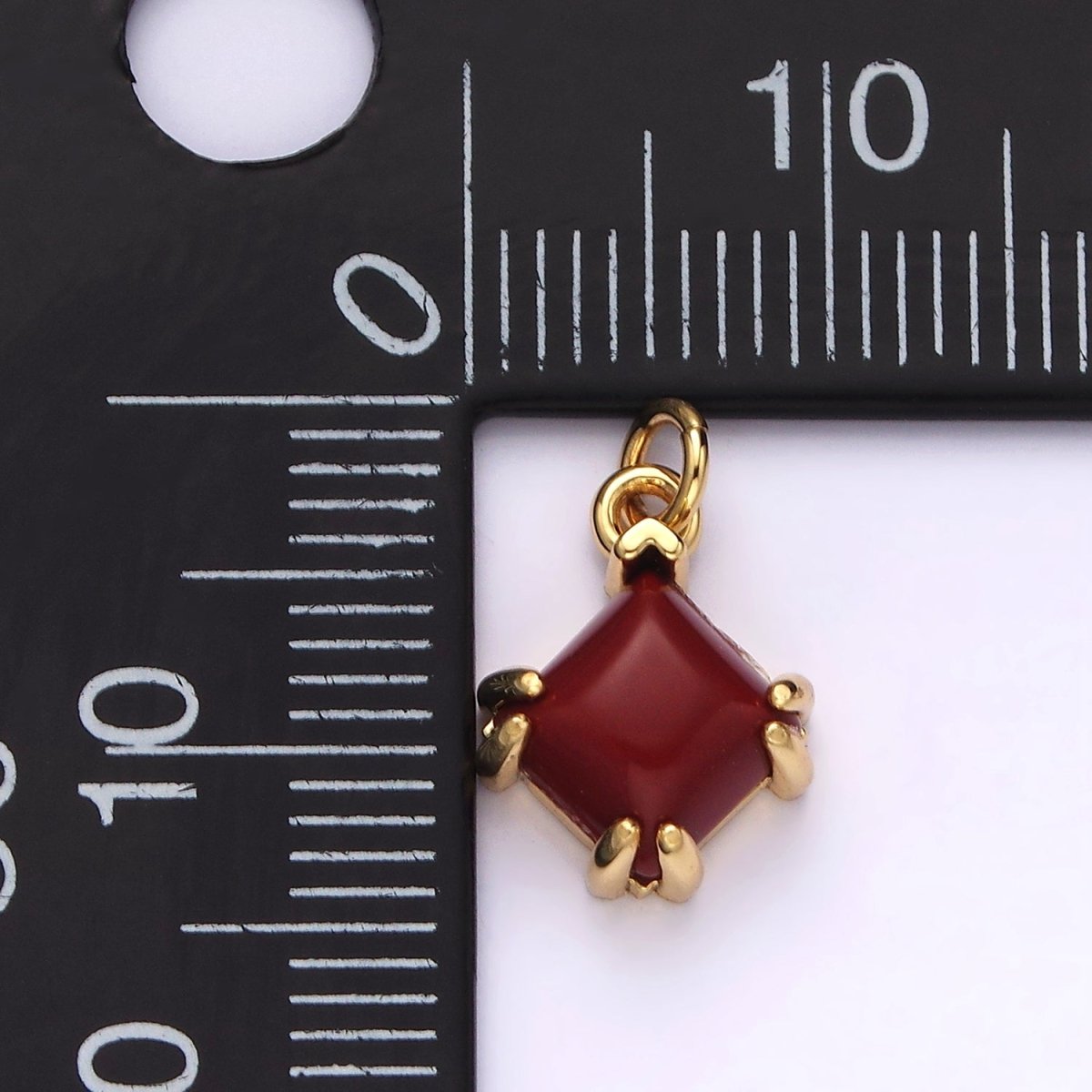 14K Gold Filled Red Carnelian Framed Rhombus Mini Charm | AC790