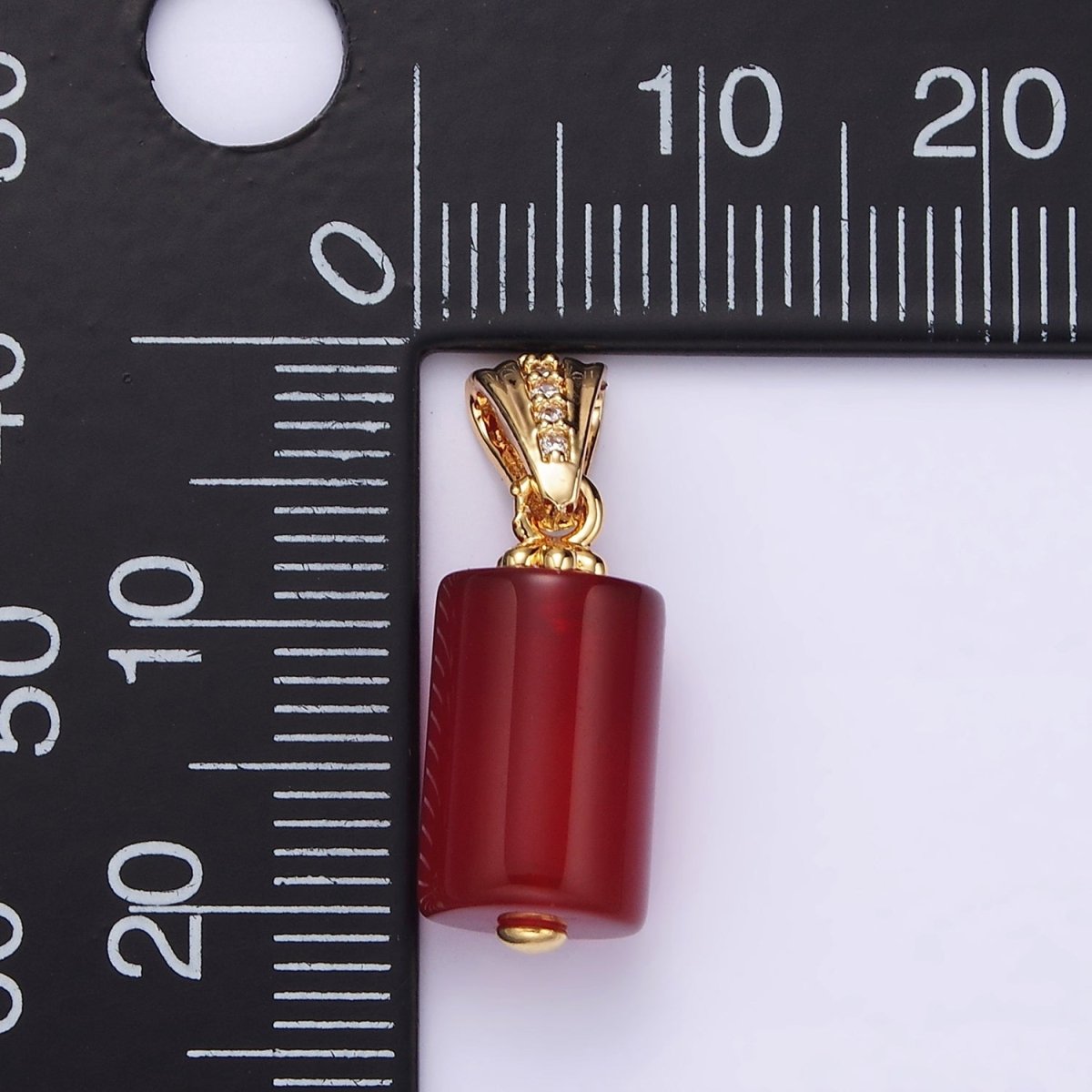 14K Gold Filled Red Carnelian Tube Clear Micro Paved CZ Lined Bail Pendant | N1290