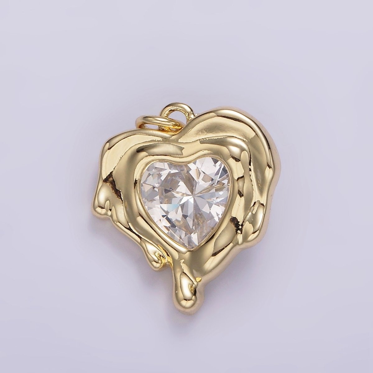 14K Gold Filled Red, Clear, Purple CZ Heart Molten Drip Bezel Charm | AG506 - AG508