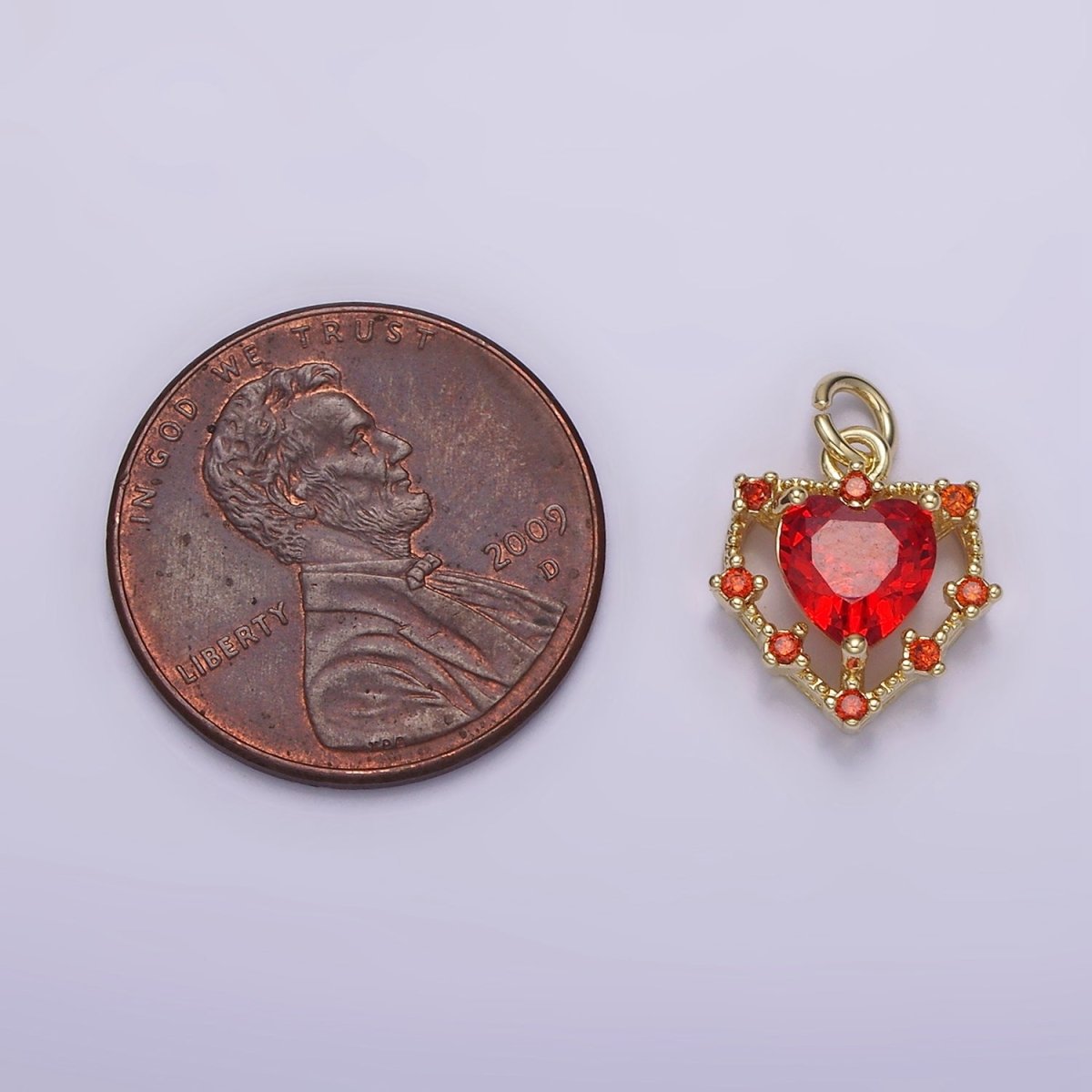 14K Gold Filled Red CZ Dotted Open Heart Charm | AG207
