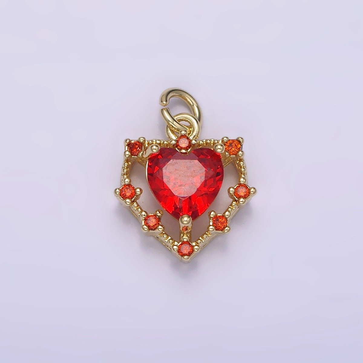 14K Gold Filled Red CZ Dotted Open Heart Charm | AG207