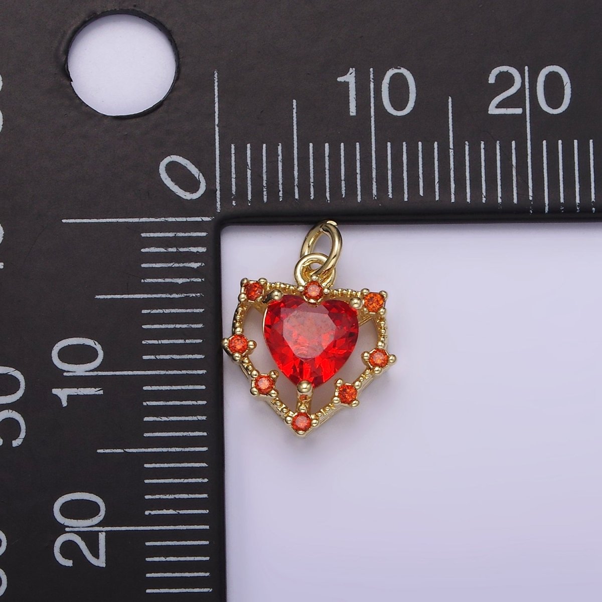 14K Gold Filled Red CZ Dotted Open Heart Charm | AG207