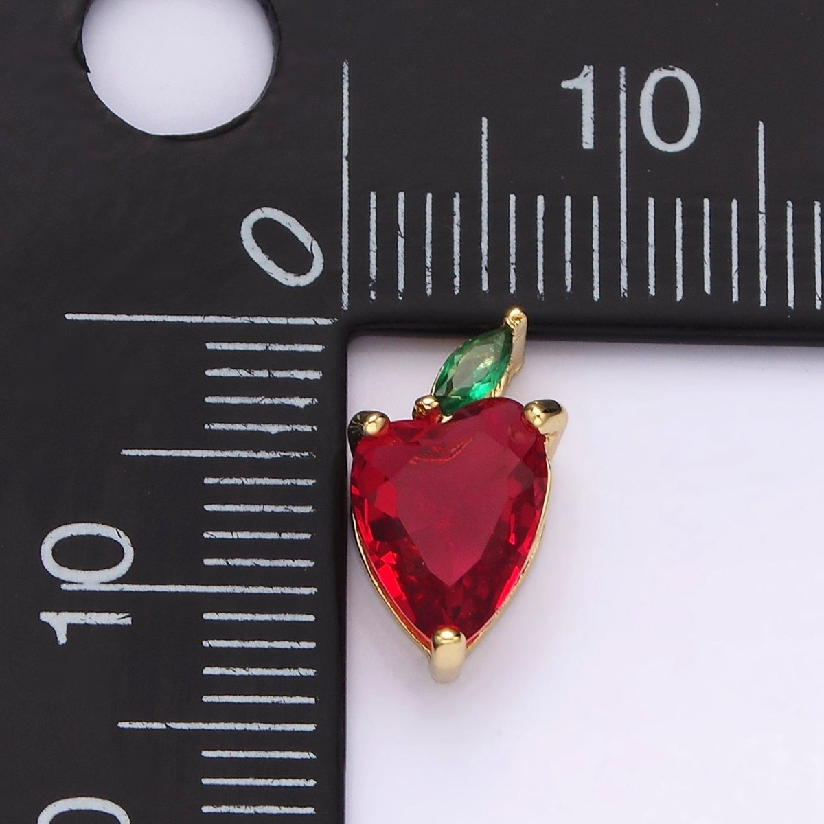 14K Gold Filled Red CZ Green Marquise Apple Fruit Add-On Charm | N1882