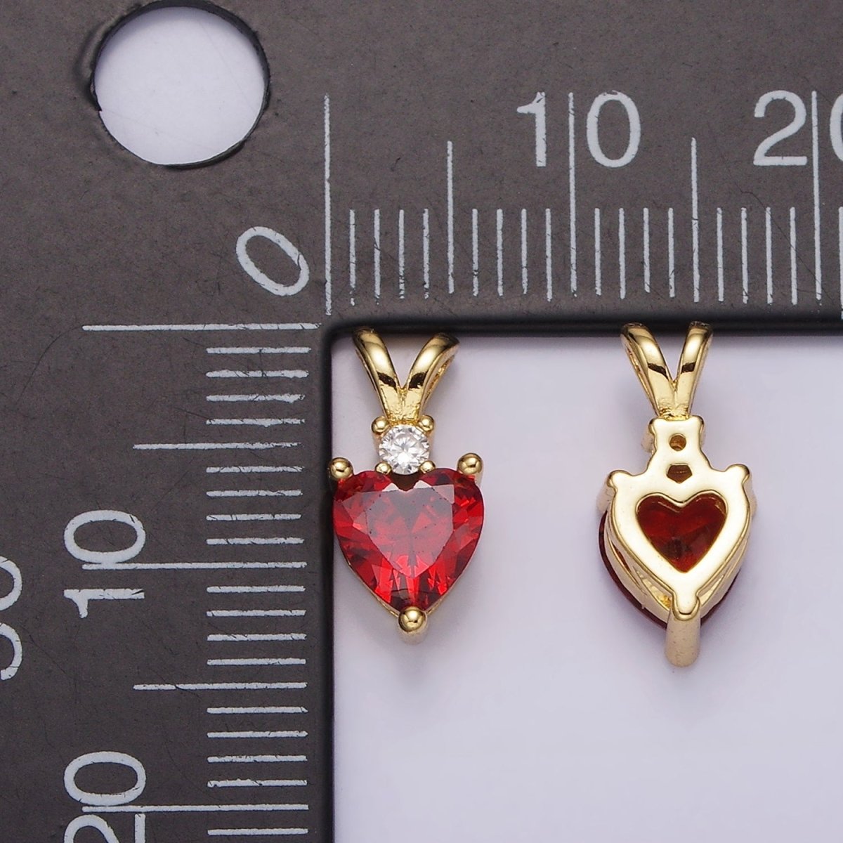 14K Gold Filled Red CZ Heart Double Bail Pendant | AH030