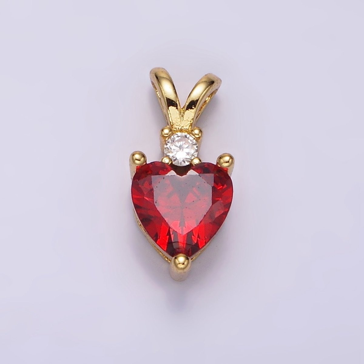 14K Gold Filled Red CZ Heart Double Bail Pendant | AH030