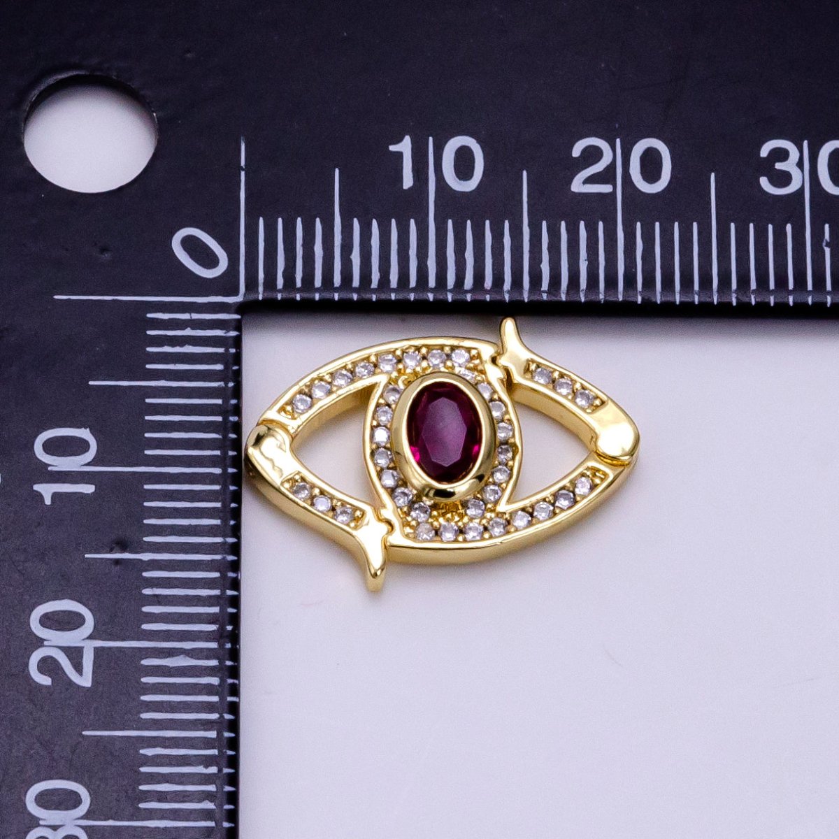 14K Gold Filled Red CZ Micro Paved Interlock Evil Eye Findings | Z734