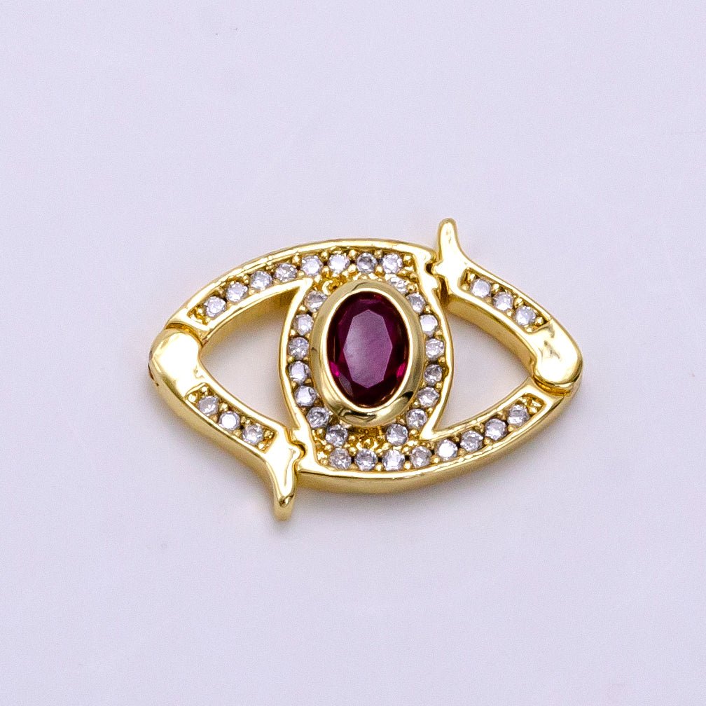 14K Gold Filled Red CZ Micro Paved Interlock Evil Eye Findings | Z734
