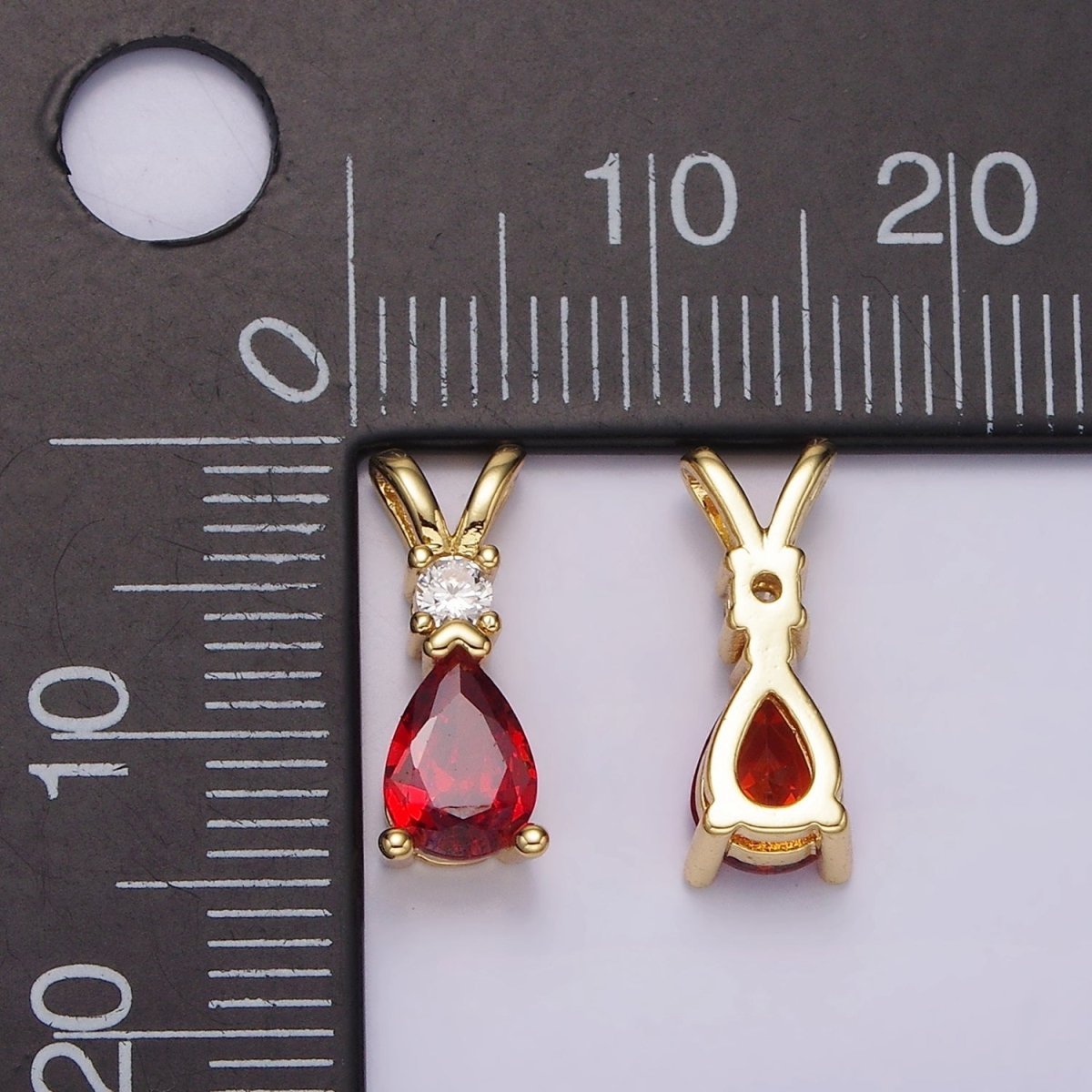 14K Gold Filled Red CZ Teardrop Double Bail Pendant | AH029