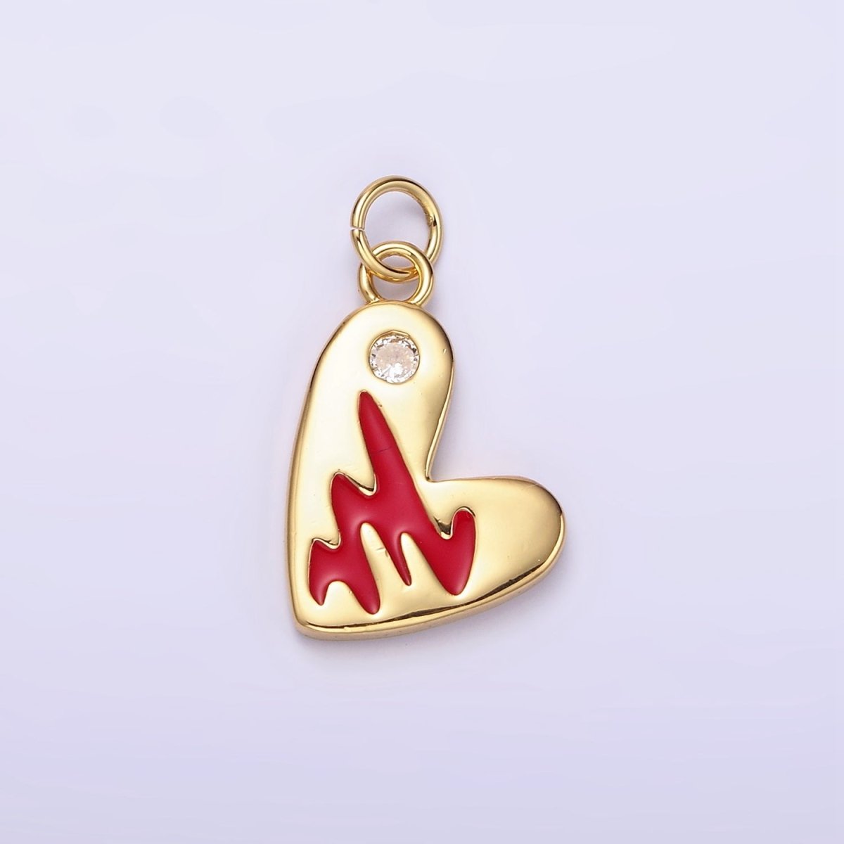 14K Gold Filled Red Enamel Clear CZ Dot Heart Charm in Gold & Silver | N1549 N1550