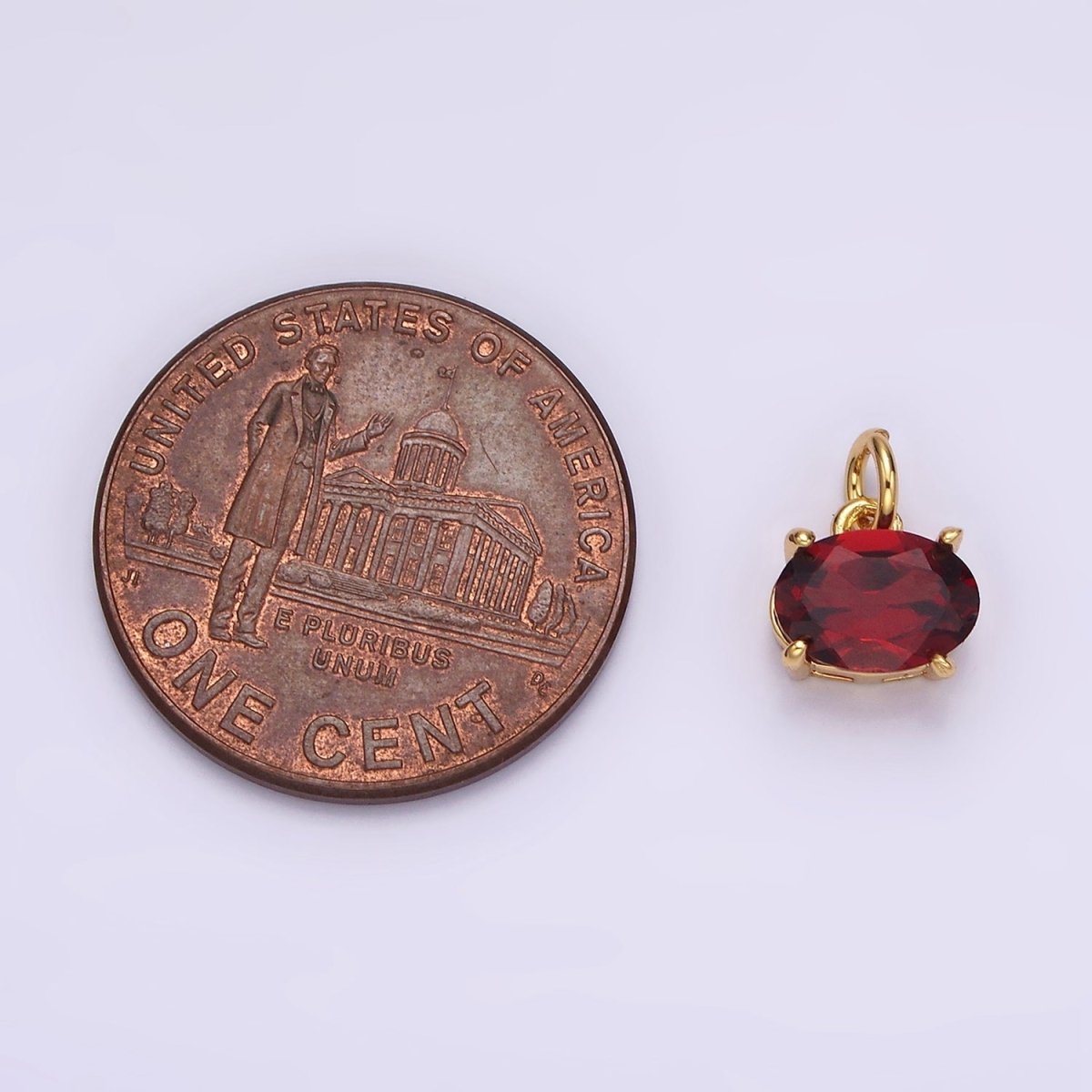 14K Gold Filled Red Garnet Oval Sideway Minimalist Add-On Charm | AC844