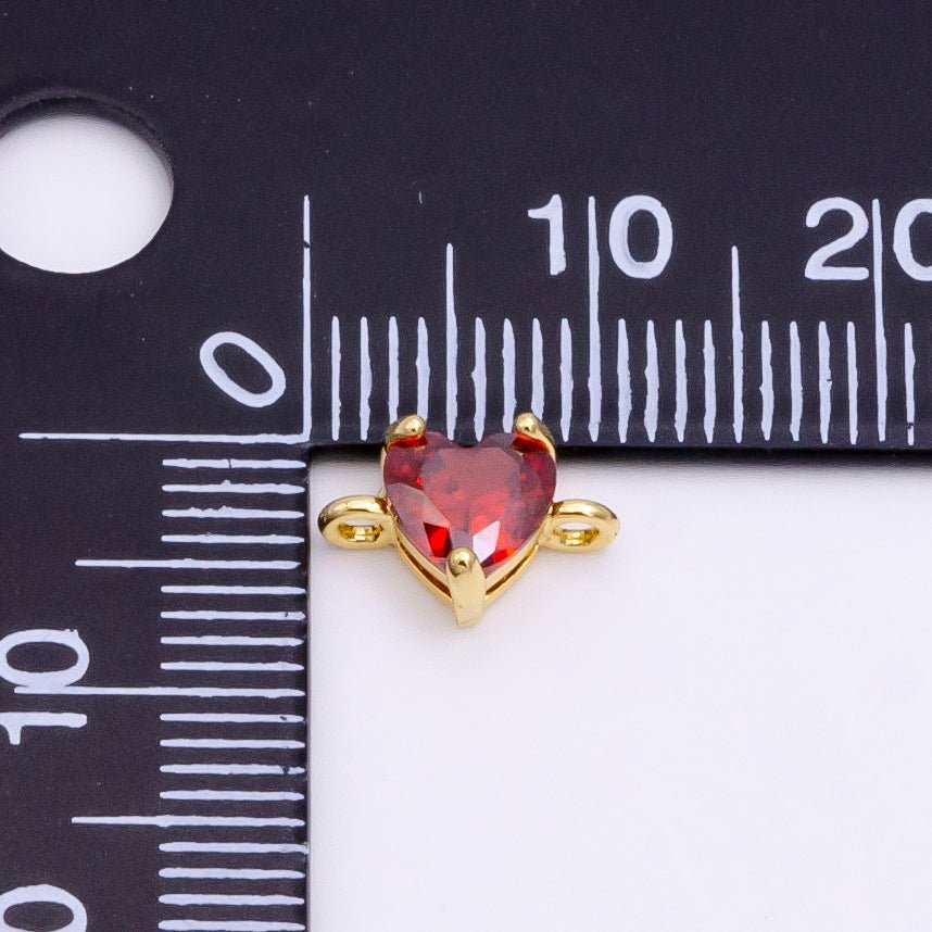 14K Gold Filled Red Heart CZ Bezel Connector | G-098