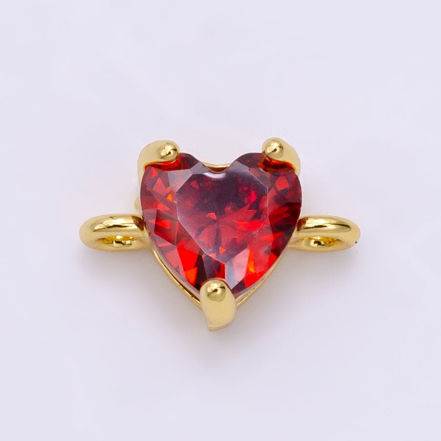 14K Gold Filled Red Heart CZ Bezel Connector | G-098