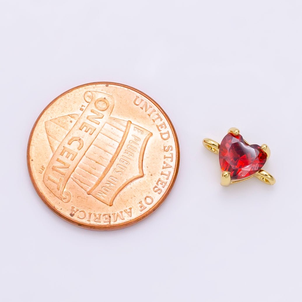 14K Gold Filled Red Heart CZ Bezel Connector | G-098