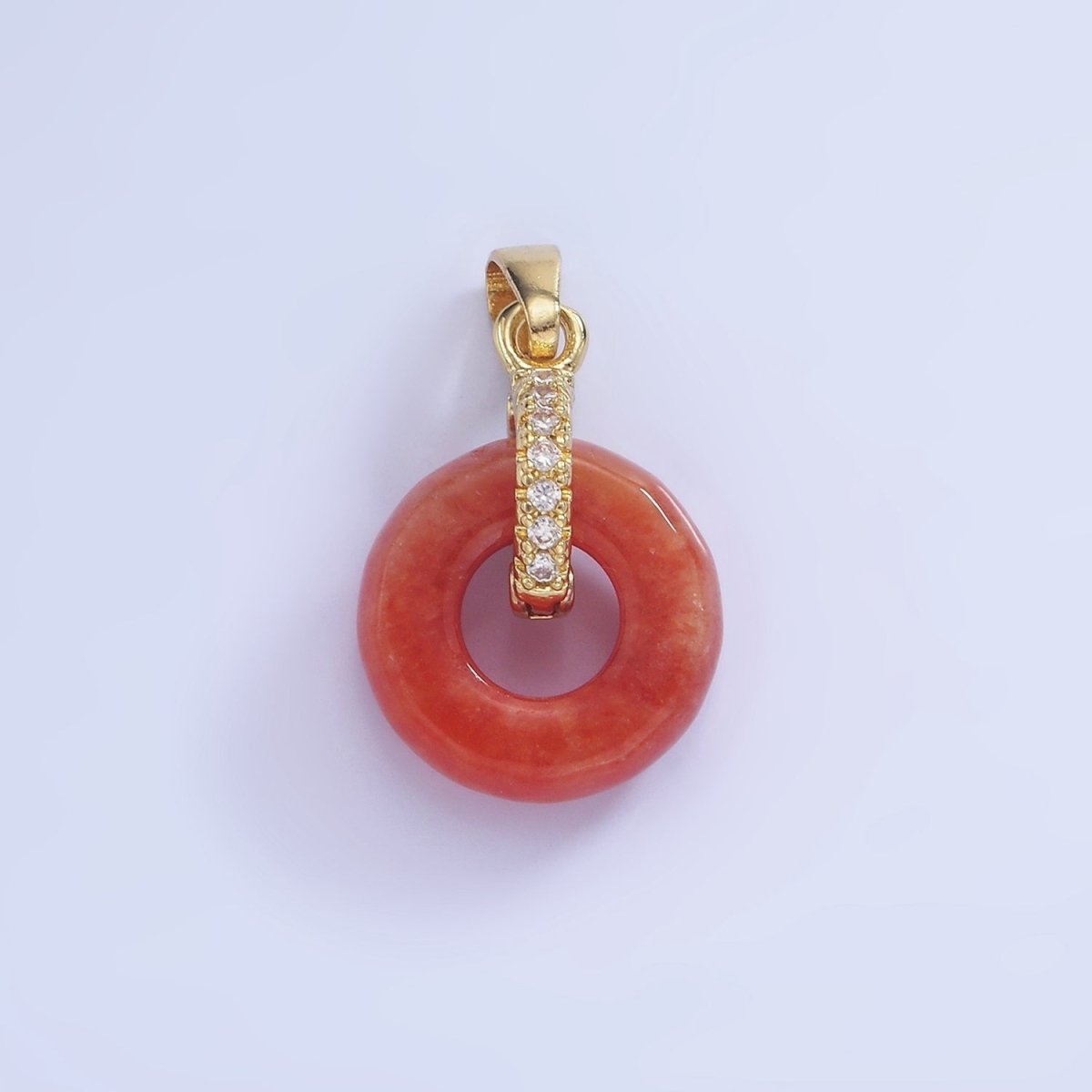 14K Gold Filled Red Jasper Open Round Donut Micro Paved CZ Pendant | AA1244