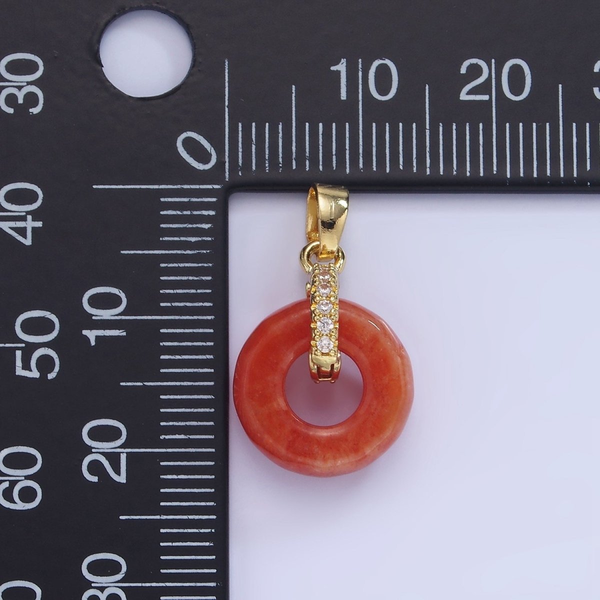 14K Gold Filled Red Jasper Open Round Donut Micro Paved CZ Pendant | AA1244