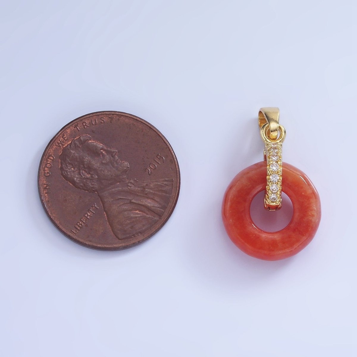 14K Gold Filled Red Jasper Open Round Donut Micro Paved CZ Pendant | AA1244