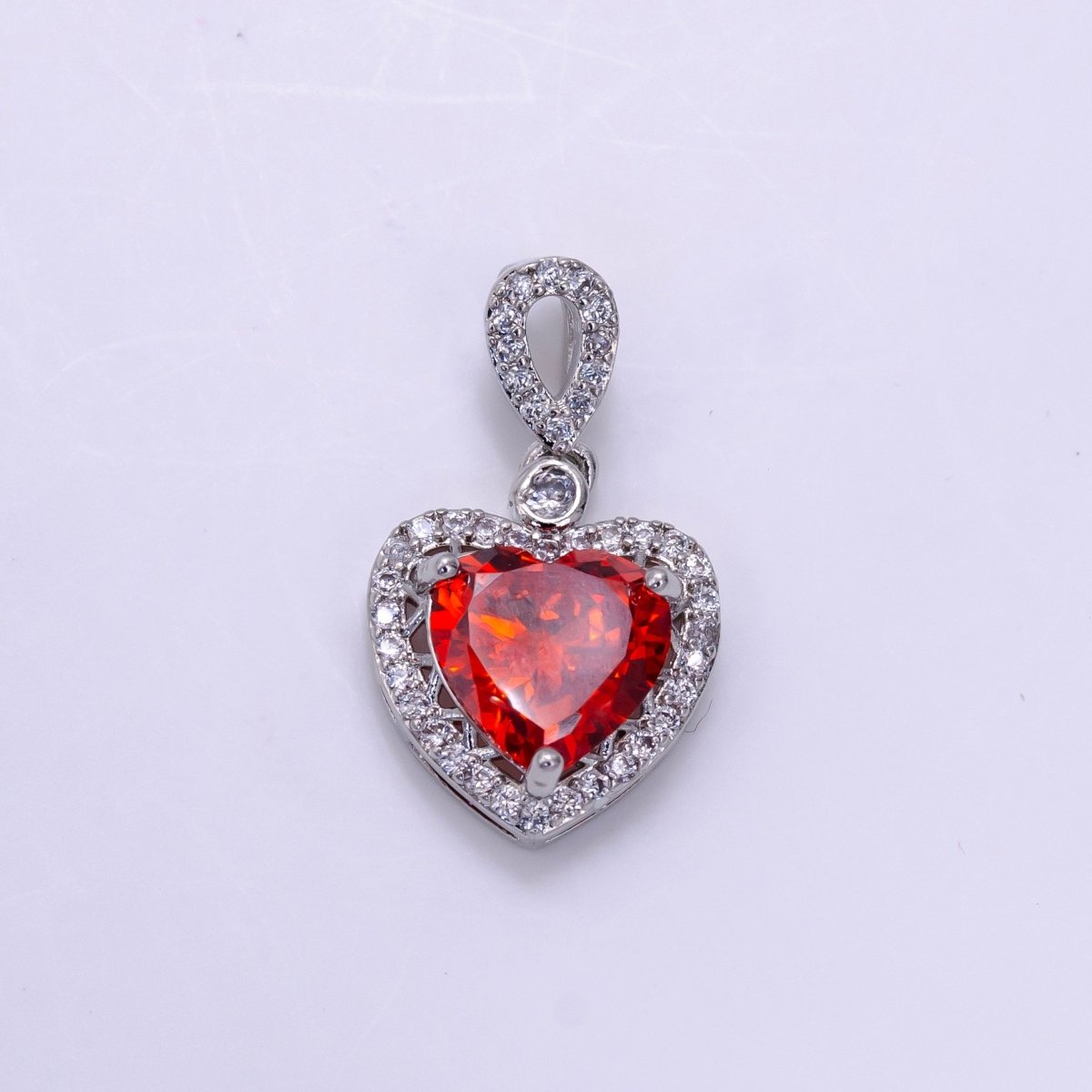 14K Gold Filled Red, Orange, Purple, Blue, Green, Pink, Black Heart Micro Paved CZ Pendant in Gold & Silver | AA1258 - AA1264