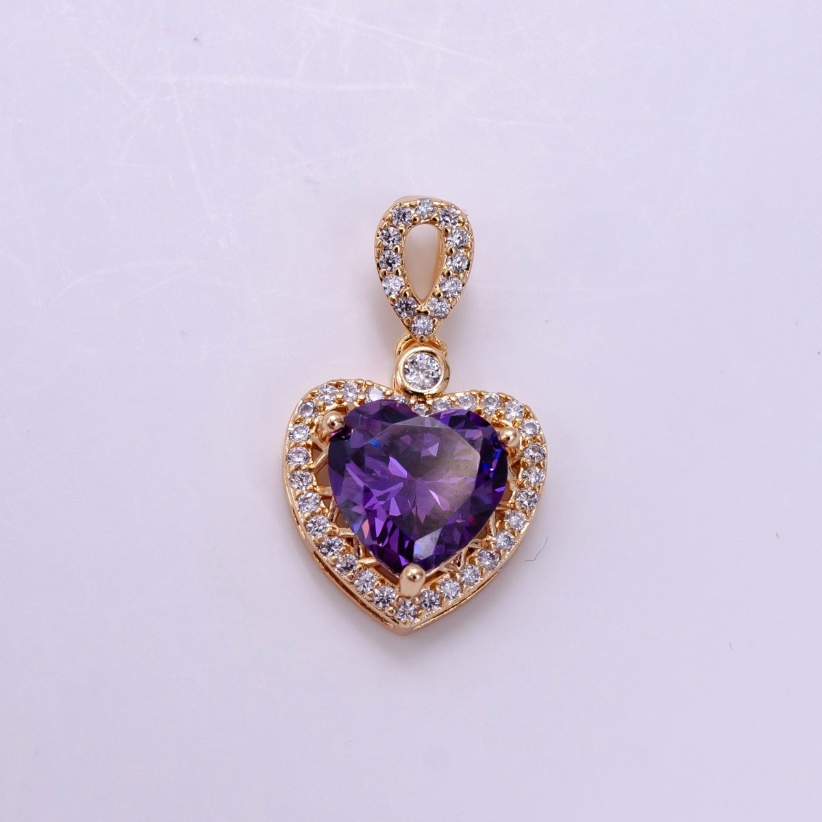 14K Gold Filled Red, Orange, Purple, Blue, Green, Pink, Black Heart Micro Paved CZ Pendant in Gold & Silver | AA1258 - AA1264
