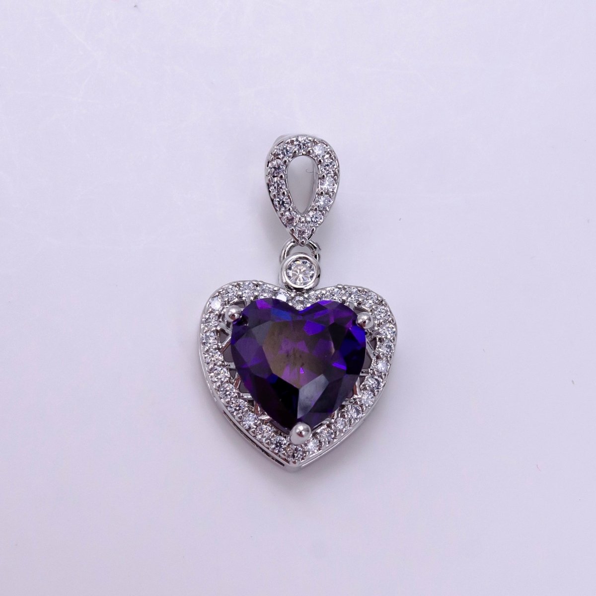 14K Gold Filled Red, Orange, Purple, Blue, Green, Pink, Black Heart Micro Paved CZ Pendant in Gold & Silver | AA1258 - AA1264