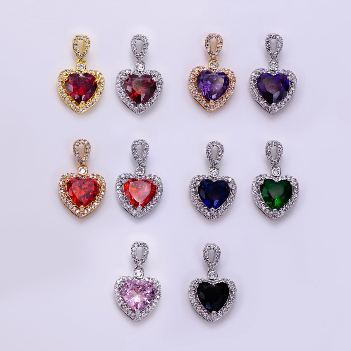 14K Gold Filled Red, Orange, Purple, Blue, Green, Pink, Black Heart Micro Paved CZ Pendant in Gold & Silver | AA1258 - AA1264