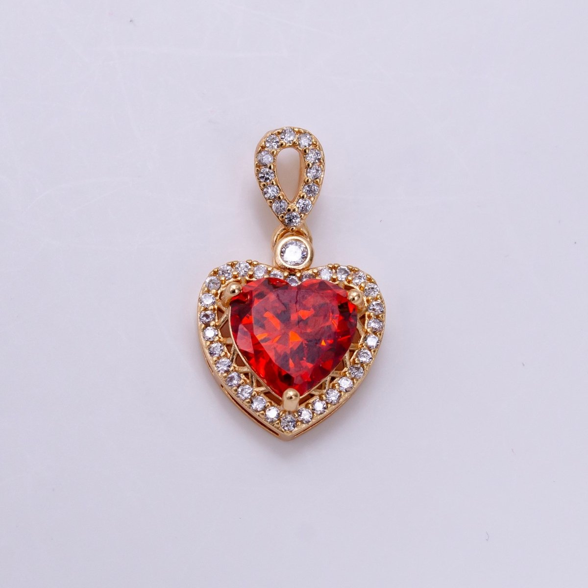 14K Gold Filled Red, Orange, Purple, Blue, Green, Pink, Black Heart Micro Paved CZ Pendant in Gold & Silver | AA1258 - AA1264