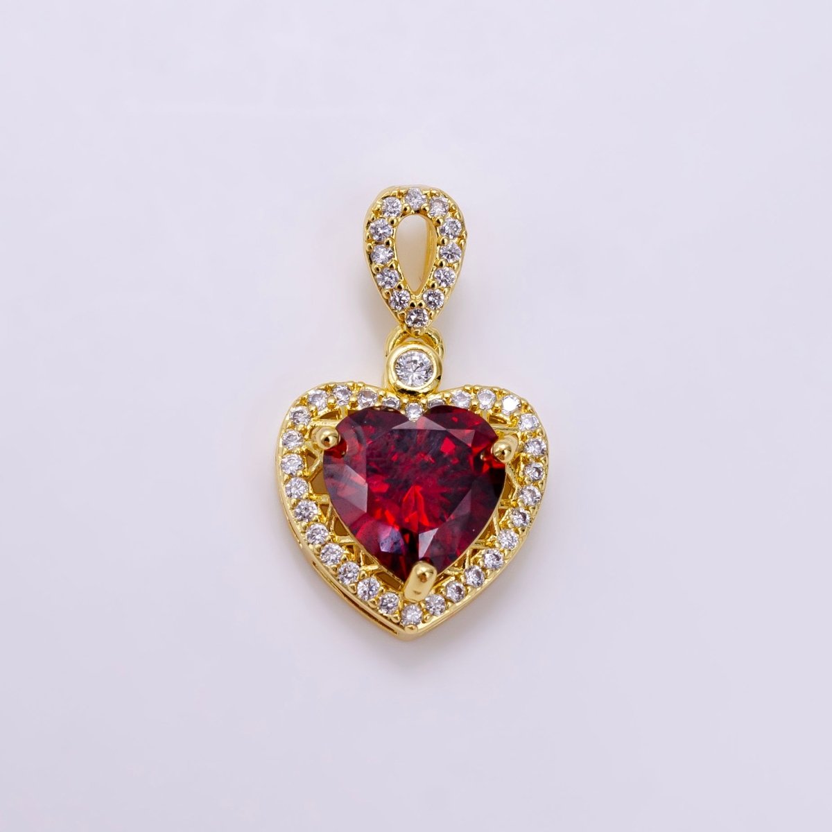 14K Gold Filled Red, Orange, Purple, Blue, Green, Pink, Black Heart Micro Paved CZ Pendant in Gold & Silver | AA1258 - AA1264