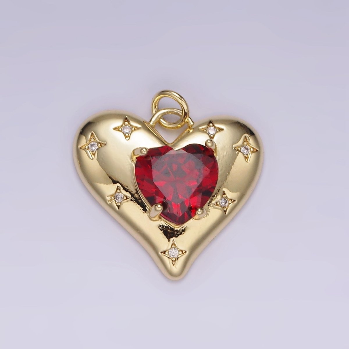 14K Gold Filled Red, Pink, Clear CZ Celestial Stars Heart Charm | AG500 - AG502