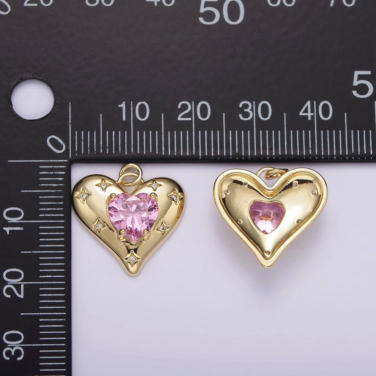 14K Gold Filled Red, Pink, Clear CZ Celestial Stars Heart Charm | AG500 - AG502